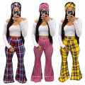 New Arrivals Fashion Autumn Fall Women Sexy High Waist 2020 Striped Plaid Flare Pants Women Trousers